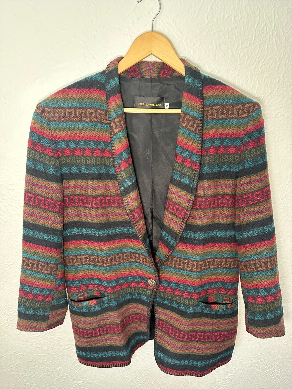Harris/Wallace Southwestern Blazer Womens Medium Tribal Wool Blend Jacket Boho